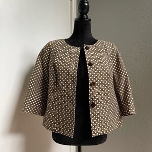 Talbots brown and cream print button up 3/4 sleeve jacket